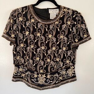 🩶💛 Vintage Papell Boutique Silver/Gold Beaded Top sz M